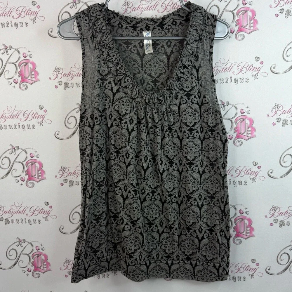 Velvet rose tank top paisley floral ornate Black and Gray Lace Pattern Tank Top